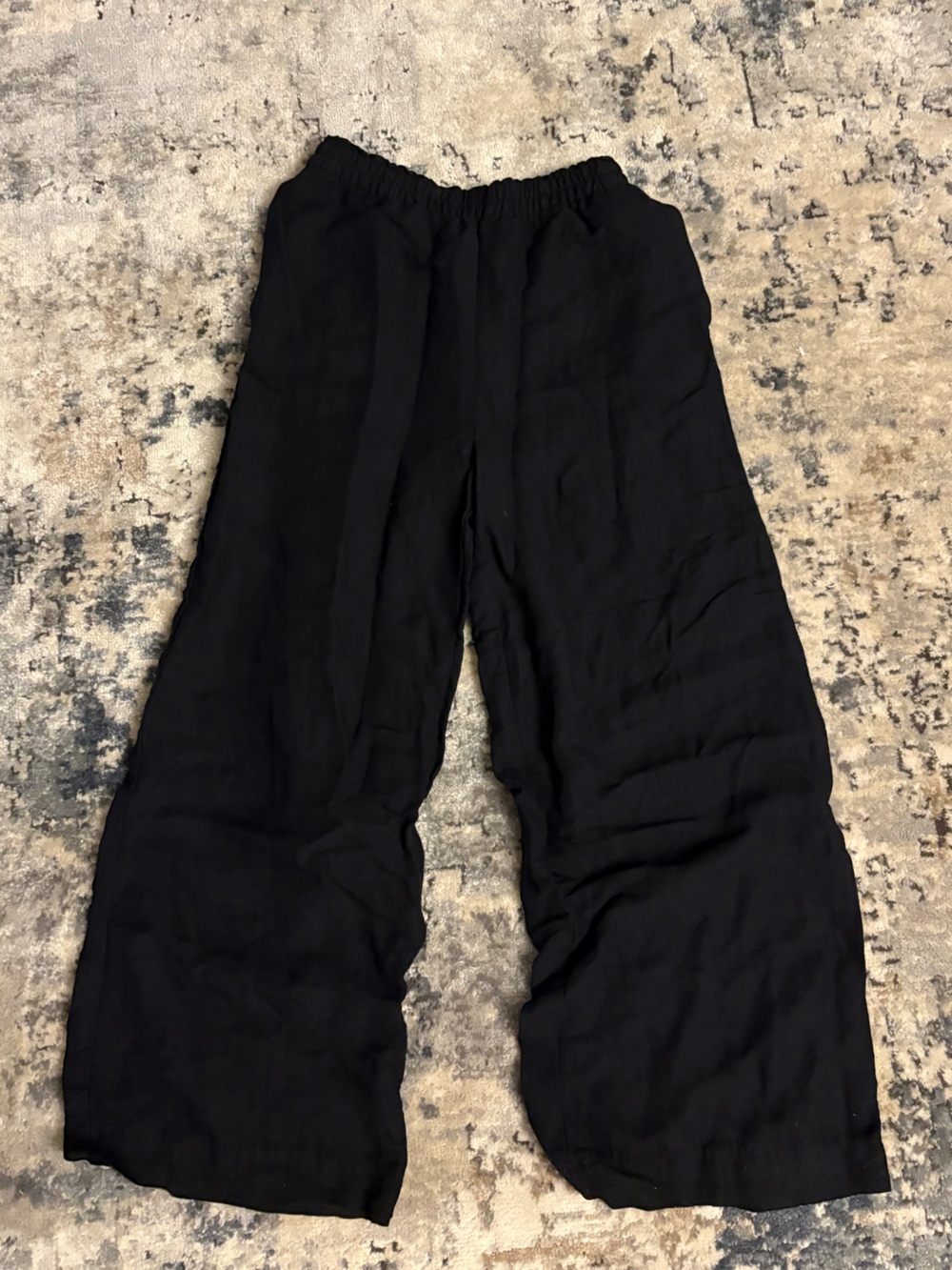 H&M Black Wide-Leg Linen-Blend Pants with Elastic Waist